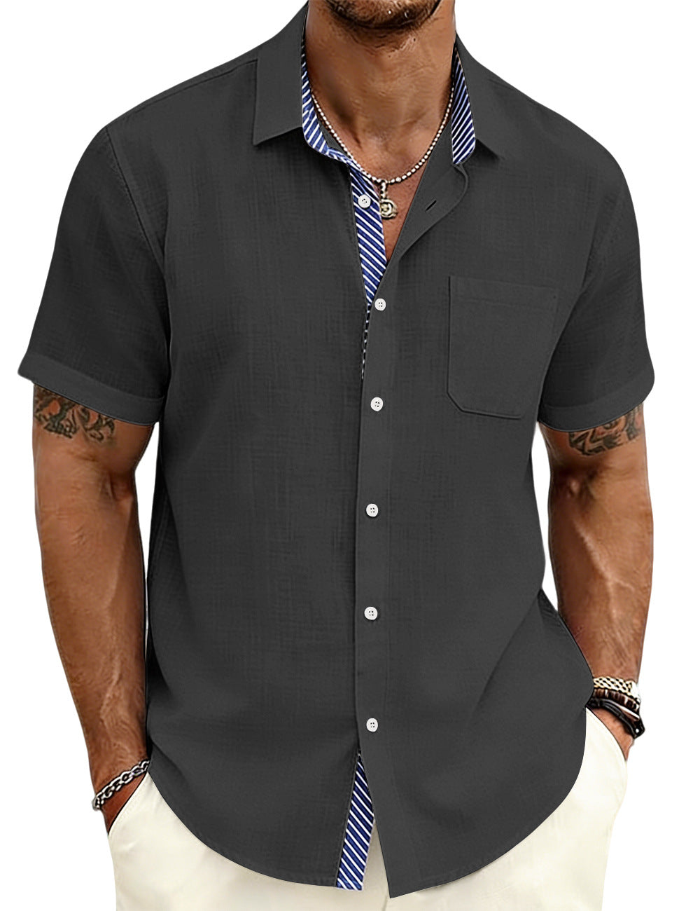 Men's Striped Shirt with Collar